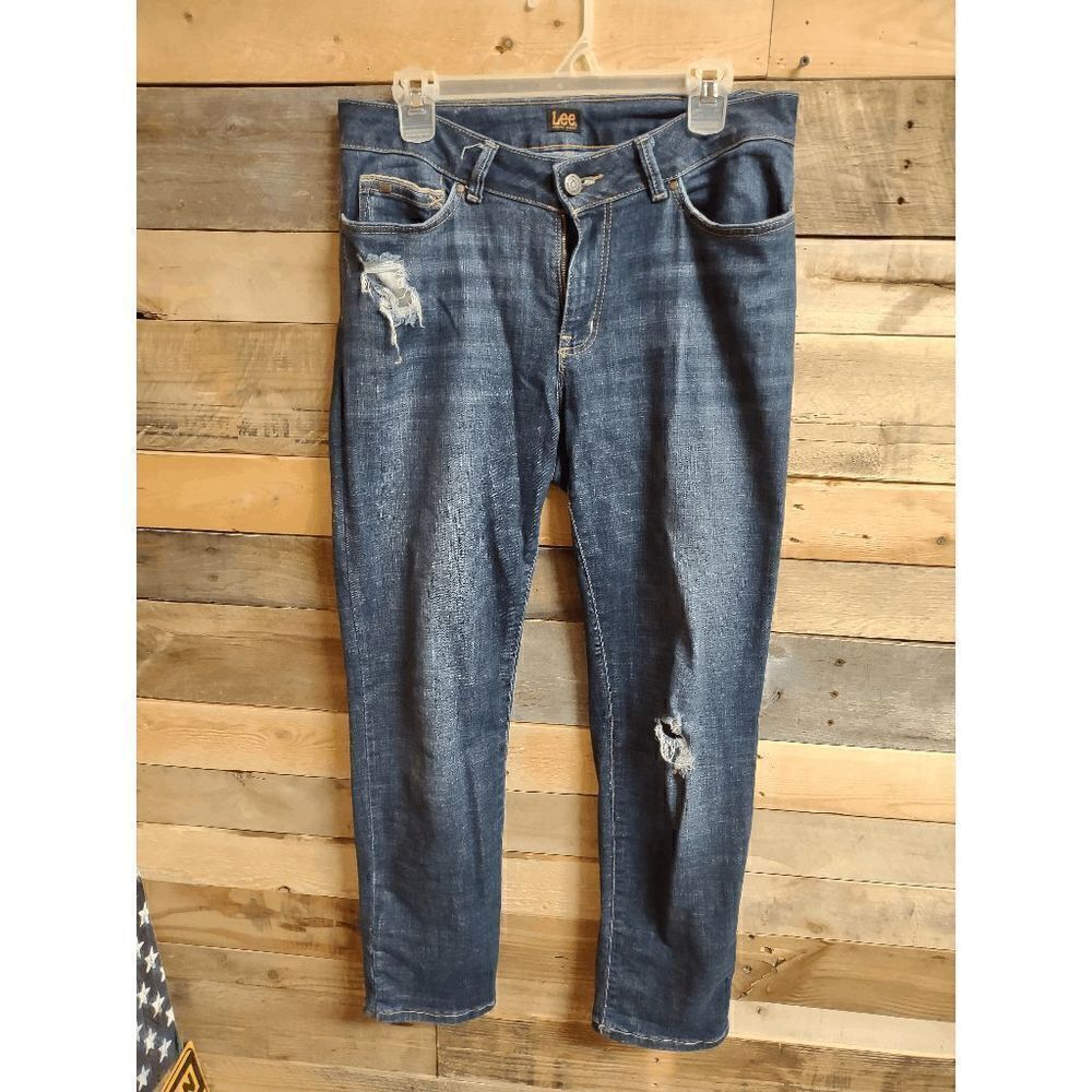 Lee Modern Series 32x29 Women's Jeans Dark Wash Distressed Straight Leg